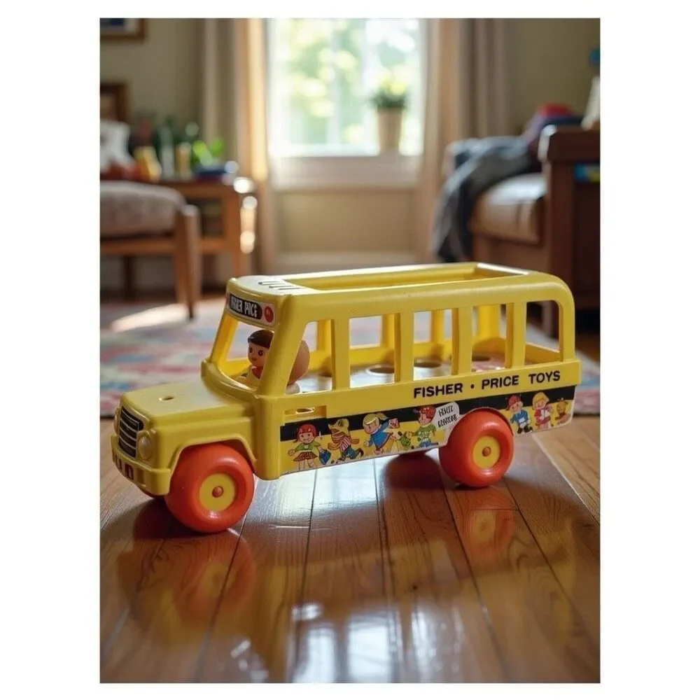 Vintage 1965 Fisher Price School Bus #192 Little People Pull Toy No People